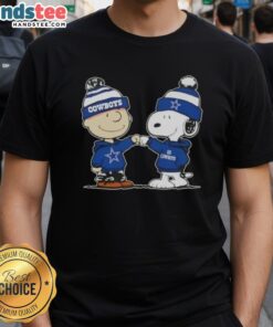 Alt Text: Nice Peanuts Charlie Brown and Snoopy fist bump in Dallas Cowboys football T-Shirt, perfect for fans.