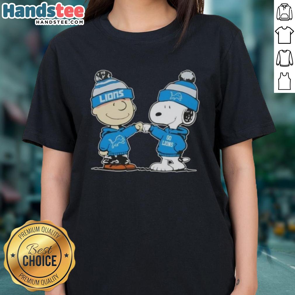nice-peanuts-charlie-brown-fist-bump-snoopy-x-detroit-lions-football-ladies-tee Charlie Brown and Snoopy fist bump in Detroit Lions ladies tee featuring nice peanuts design for football fans.