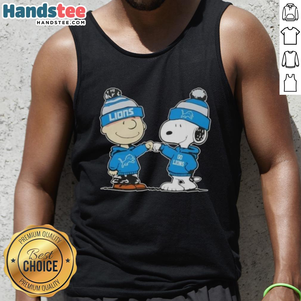 nice-peanuts-charlie-brown-fist-bump-snoopy-x-detroit-lions-football-tank-top Charlie Brown and Snoopy fist bump in a Detroit Lions football tank top, featuring nice peanuts design.
