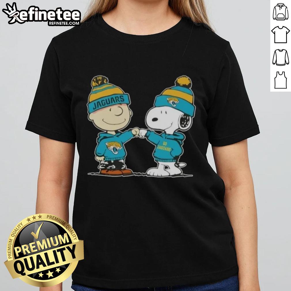 nice-peanuts-charlie-brown-fist-bump-snoopy-x-jacksonville-jaguars-football-ladies-tee Charlie Brown and Snoopy fist bump in Jacksonville Jaguars football ladies tee featuring Nice Peanuts design.
