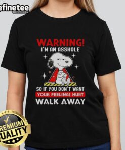 Alt Text: Funny Nice Peanuts Snoopy tee with warning 'I'm an Asshole' for ladies, perfect for playful, humorous fashion.