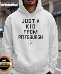 Nice Pittsburgh Steelers Just A Kid From Pittsburgh Hoodie in black, featuring the team's logo and stylish design for fans.