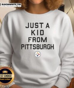 Nice Pittsburgh Steelers sweatshirt featuring 'Just a Kid From Pittsburgh' design, perfect for fans of the team.