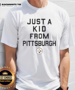 Alt Text: Nice Pittsburgh Steelers Just A Kid From Pittsburgh T-Shirt featuring a bold graphic design and team colors.