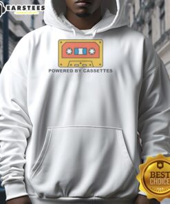 Nice Powered By Cassettes Hoodie in vibrant colors, showcasing retro cassette design, perfect for music lovers and fashion enthusiasts.