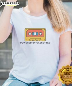 Alt Text: Nice Powered By Cassettes Ladies Tee featuring a stylish design with vibrant cassette graphics on a comfortable fit.