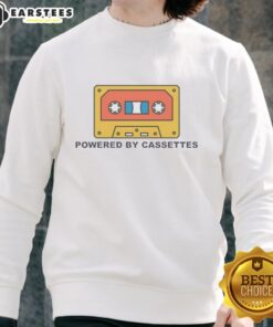 Nice Powered By Cassettes Sweatshirt featuring a retro cassette design in a cozy, stylish fit for music lovers.
