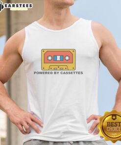 Nice Powered By Cassettes Tank Top featuring a retro cassette design in vibrant colors, perfect for music lovers.