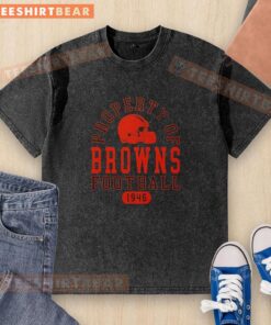 Vintage washed t-shirt featuring the Cleveland Browns logo, celebrating the team's history since 1946.