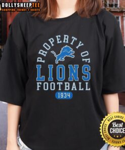 Detroit Lions football ladies tee showcasing the team's history since 1934, perfect for female fans and sports enthusiasts.