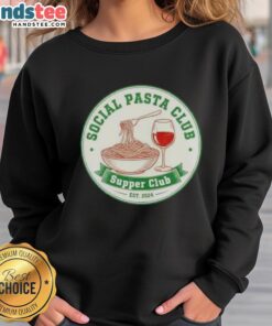 Alt Text: Retro 'Pasta Club' sweatshirt, established 2024, featuring vibrant design perfect for cozy supper club gatherings.