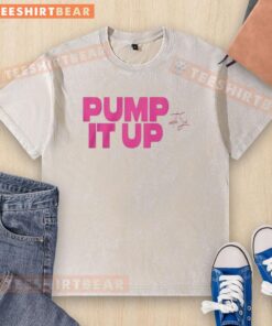 Alt Text: Nice Rob Anderson and Sue wearing 'Pump It Up' washed t-shirts, showcasing a stylish and casual outfit.