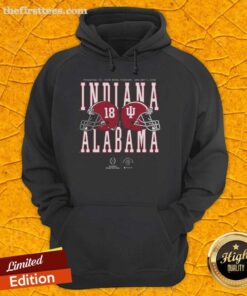 Alt Text: 2026 Rose Bowl Game hoodie featuring Alabama vs Indiana helmet matchup design for football fans.