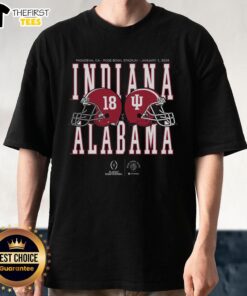 2026 Rose Bowl Game Alabama vs Indiana helmet matchup T-shirt featuring team logos and vibrant colors.