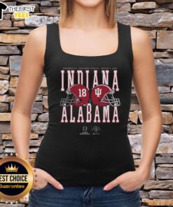 2026 Rose Bowl Game tank top featuring Alabama vs Indiana helmet matchup design for fans and sports enthusiasts.