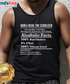 Stylish tank top featuring 'Nice Rum and Beer Stabilizer Alcoholic Facts' design, perfect for casual outings.