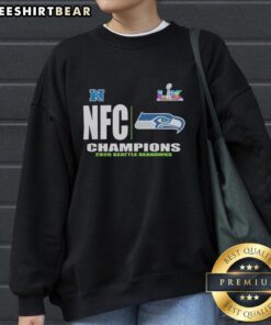 Nice Seattle Seahawks 2025 NFC Champions sweatshirt featuring bold team colors and logo, perfect for fans.