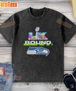 Nice Seattle Seahawks NFC Champions Super Bowl LX Bound big logo washed t-shirt in blue for fans and collectors.