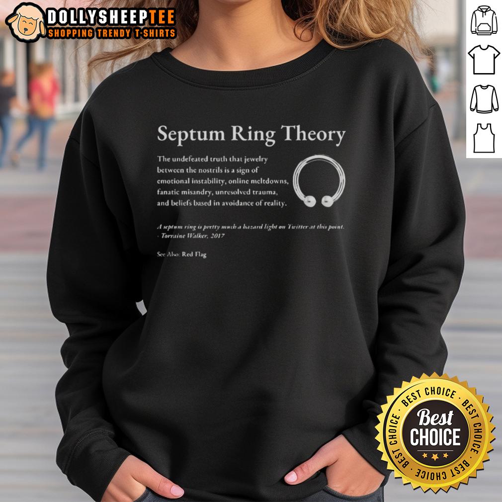 Nice Septum Ring Theory The Undefeated Truth That Jewelry Sweatshirt Stylish sweatshirt featuring 'Nice Septum Ring Theory' graphic, perfect for jewelry lovers and fashion enthusiasts.