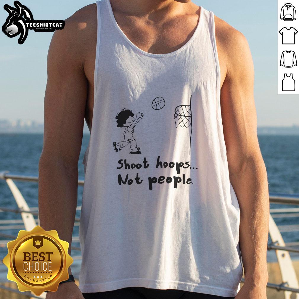 nice-shoot-hoops-not-people-tank-top Person wearing a 'Nice Shoot Hoops Not People' tank top while playing basketball outdoors, showcasing a sporty vibe.
