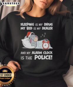 Alt Text: Cozy sweatshirt with 'Nice Sleeping is My Drug' text, perfect for sleep lovers and lounging at home.