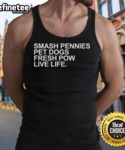 Nice Smash Pennies Pet Dogs Fresh Pow Live Life Tank Top featuring playful dogs in a vibrant design.