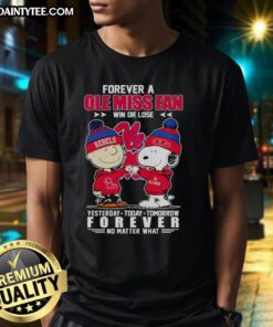 Nice Snoopy and Charlie Brown Forever Ole Miss Rebels Fan T-Shirt, perfect for fans win or lose, showcasing team spirit.