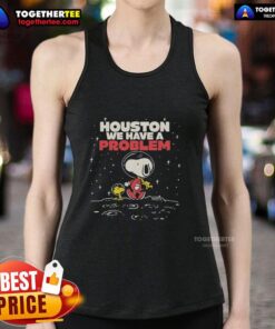Snoopy and Woodstock graphic on a Houston We Have A Problem tank top, perfect for casual summer wear.