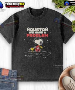 Nice Snoopy and Woodstock Houston We Have A Problem washed t-shirt featuring a fun graphic and comfortable fit.