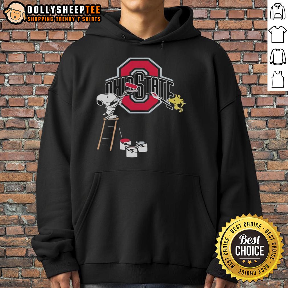 Nice Snoopy And Woodstock Painting Ohio State Buckeyes Hoodie Alt Text: Snoopy and Woodstock painting on Ohio State Buckeyes hoodie, showcasing vibrant colors and team spirit.