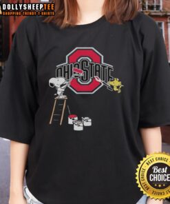 Nice Snoopy and Woodstock painting on Ohio State Buckeyes ladies tee, perfect for fans and casual wear.