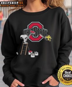 Nice Snoopy and Woodstock painting on Ohio State Buckeyes sweatshirt, showcasing a fun and vibrant design.