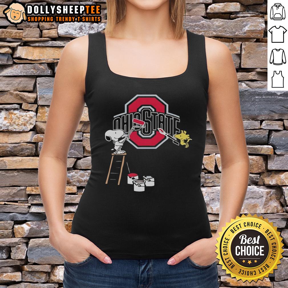 Nice Snoopy And Woodstock Painting Ohio State Buckeyes Tank Top Ohio State Buckeyes tank top featuring a colorful Snoopy and Woodstock painting, perfect for fans and casual wear.