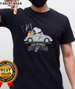 Nice Snoopy driving a car on a San Antonio Spurs basketball T-shirt design, perfect for fans and collectors.
