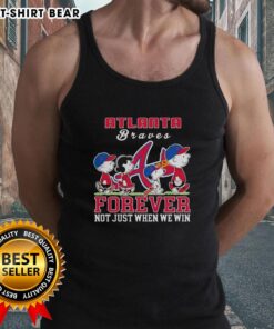 Nice Snoopy Peanuts Atlanta Braves Forever tank top featuring Snoopy celebrating fandom, perfect for baseball lovers.