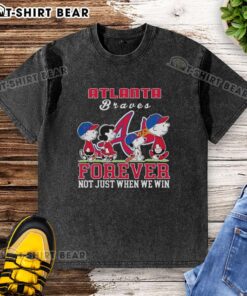 Nice Snoopy Peanuts Atlanta Braves Forever T-Shirt showcasing a fun design for fans, perfect for game day or casual wear.