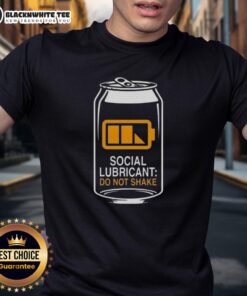 Alt Text: Nice Social Lubricant Beer Do Not Shake T-Shirt featuring humorous beer-themed graphics and vibrant colors.