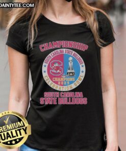 Alt Text: Nice South Carolina State Bulldogs Celebration Bowl Champions 2025 Circle Logo on Ladies Tee shirt.