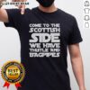 Star Wars-themed t-shirt featuring 'Come to the Scottish Side' with thistle and bagpipes design.