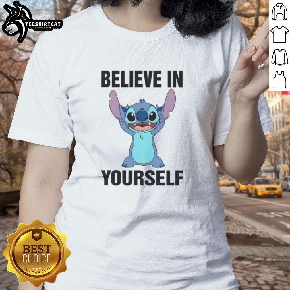 nice-stitch-believe-in-yourself-cartoon-ladies-tee Cartoon ladies tee with 'Believe in Yourself' design, perfect for casual wear and inspiring confidence.