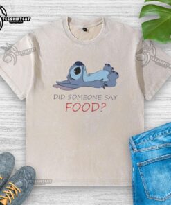 Nice Stitch 'Did Someone Say Food' Washed T-Shirt featuring a fun food graphic, perfect for casual outings and food lovers.