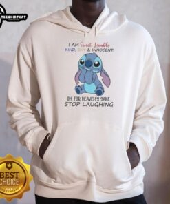 Cartoon hoodie featuring 'I Am Sweet, Lovable, Kind, Shy, and Innocent' with a whimsical design, perfect for cozy wear.