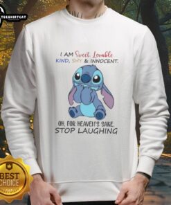 Cartoon sweatshirt featuring 'I Am Sweet, Lovable, Kind, Shy, and Innocent' text, perfect for casual, fun fashion.