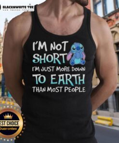 Nice Stitch tank top with 'I'm not short, I'm just more down to earth' slogan, perfect for casual outfits.