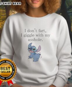 Funny 'I Don't Fart, I Giggle' sweatshirt featuring unique stitching, perfect for humor lovers and casual wear.