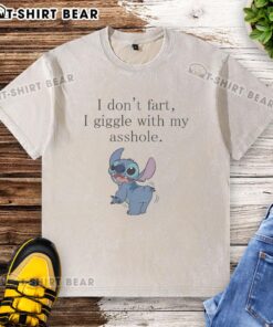 Alt Text: Funny 'I Don't Fart, I Giggle With My Asshole' washed t-shirt with a stylish stitch design, perfect for humor lovers.