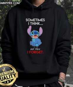 Alt Text: Cartoon hoodie featuring Sometimes I think and then I forget text, showcasing a fun and quirky design.