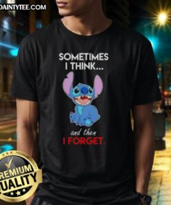 Alt Text: Cartoon T-shirt featuring 'Nice Stitch Sometimes I Think And Then I Forget' design, perfect for casual wear.