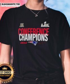 Alt Text: Ladies tee featuring New England Patriots 2025 AFC Conference Champions design for Super Bowl LX fans.