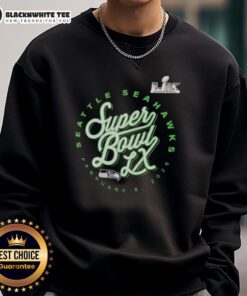 2025 NFC Seattle Seahawks Super Bowl LX sweatshirt featuring bold team logo and stylish design for fans.